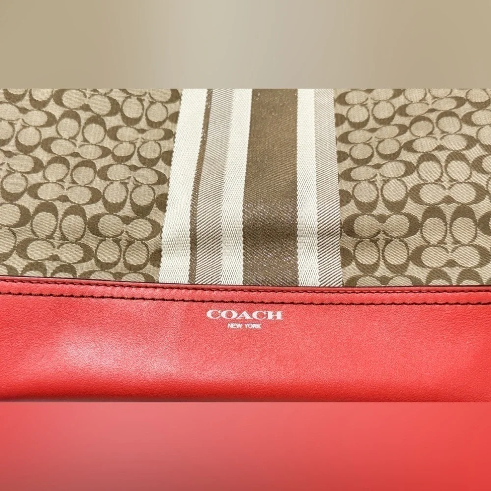 COACH Legacy Signature Stripe Shoulder Bag Purse Orange Tan Monogram Logo